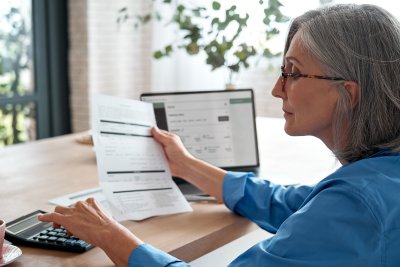 Woman working on online banking